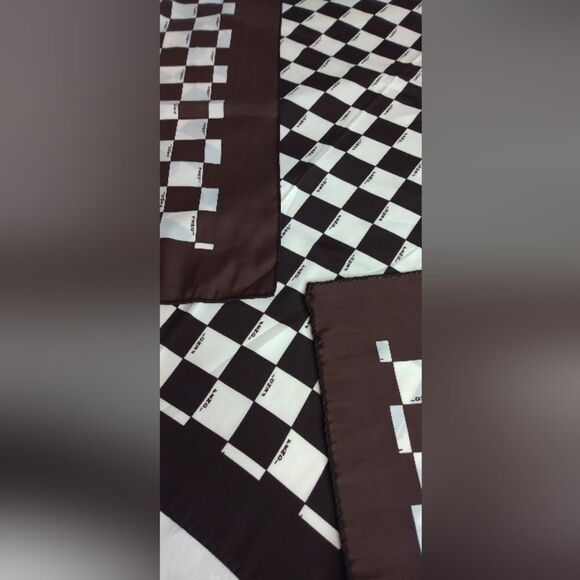 Fendi Brown and White Checkered Silk Scarf Foulard Vintage - Picture 10 of 11